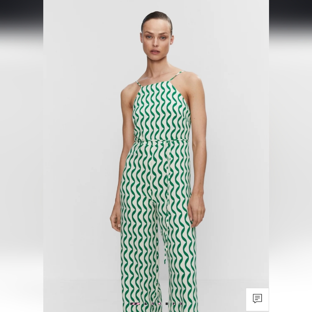 Mango Green and White Zigzag Jumpsuit